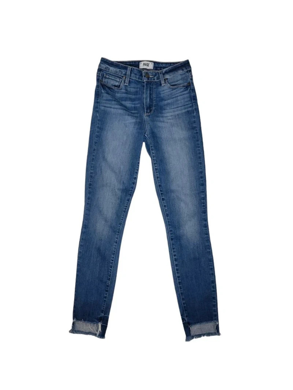 PAIGE Hoxton Ankle Mid Rise Jeans 25 Womens Blue Raw Hem Stretch Denim Pockets